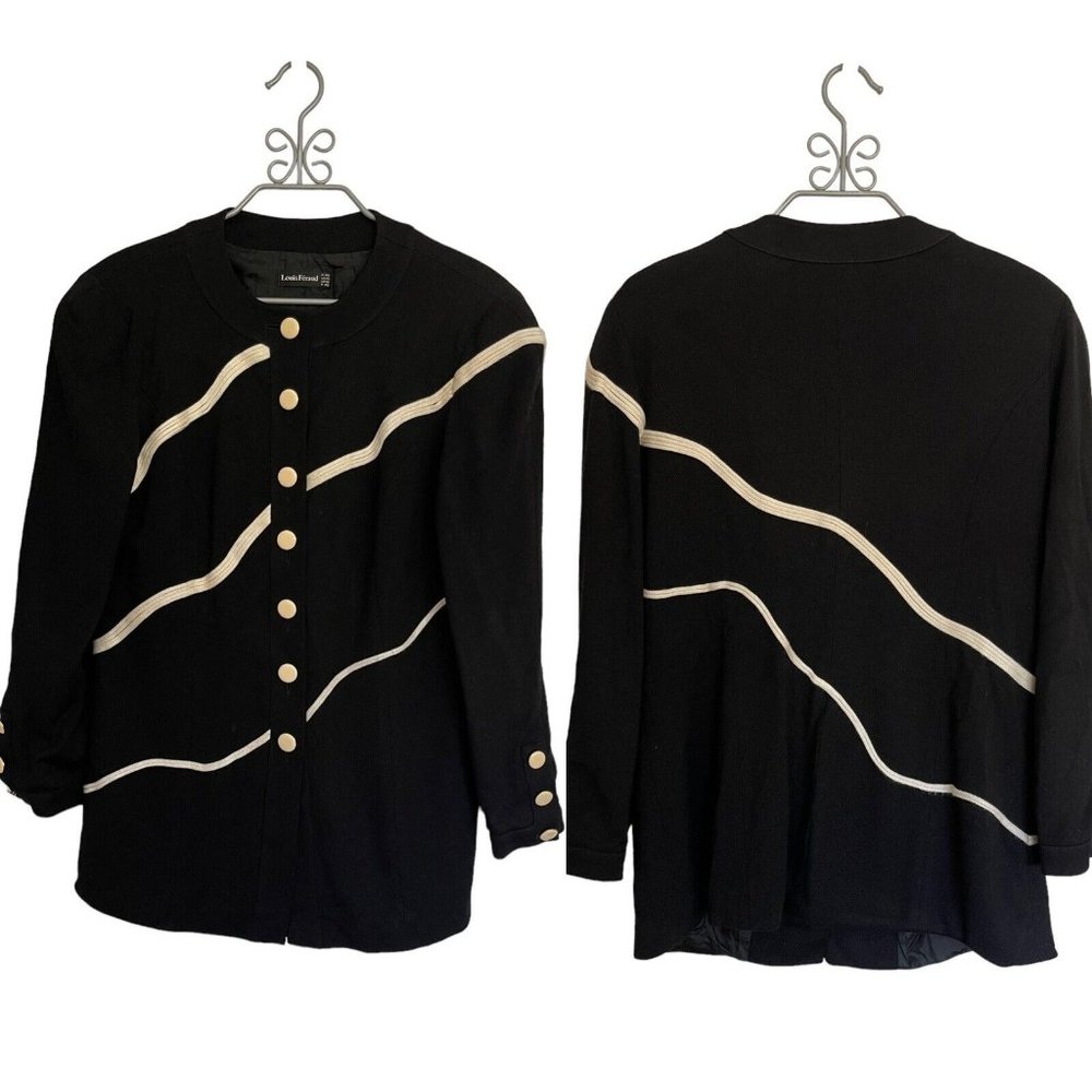 Louis Feraud Long Sleeve Button Down Cardigan Coat Jacket Black Ivory Size 10